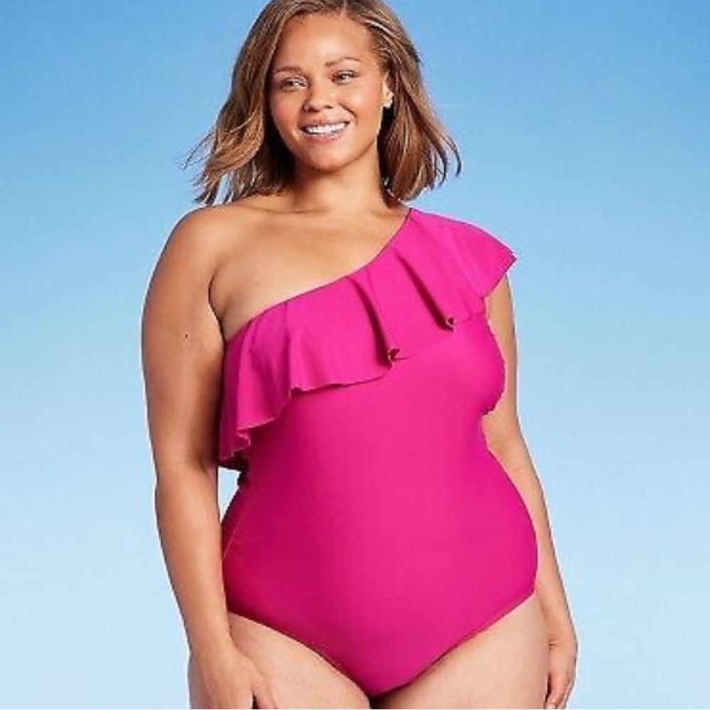 Kona Sol Ruffle One Shoulder One Piece Swimsuit Full Coverage size 17